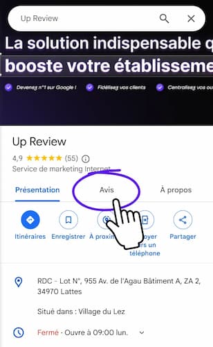 Fiche établissement google maps Up Review